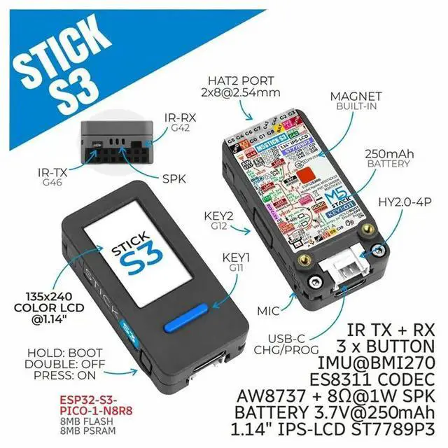 Alt view image 2 of 3 - M5sticks3 ESP32S3 ESP32S3 High-Performance Compact Iot Development Kit Mini Iot Dev Kit Stick S3
