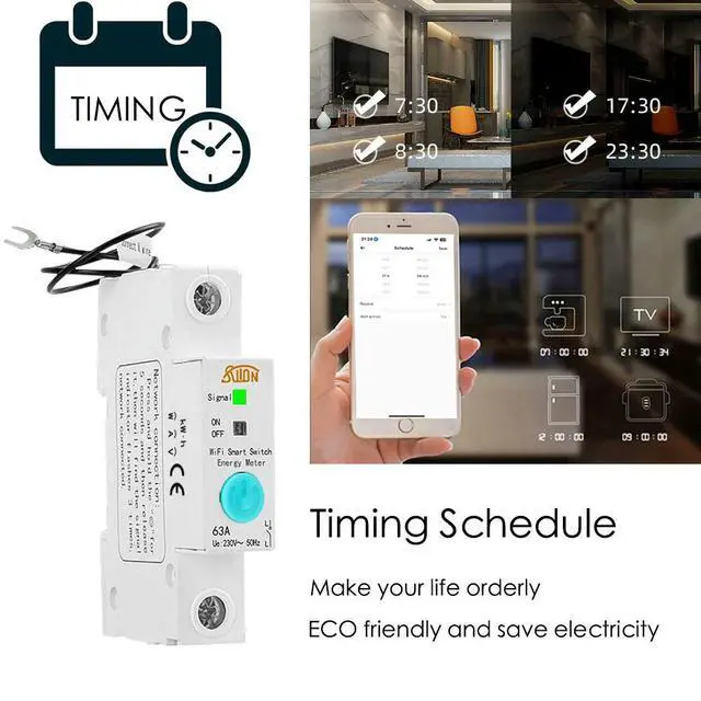 Alt view image 2 of 6 - 63A Single Phase Energy Meter Kwh Metering Monitoring Timer Switch Voice Control Relay for Home
