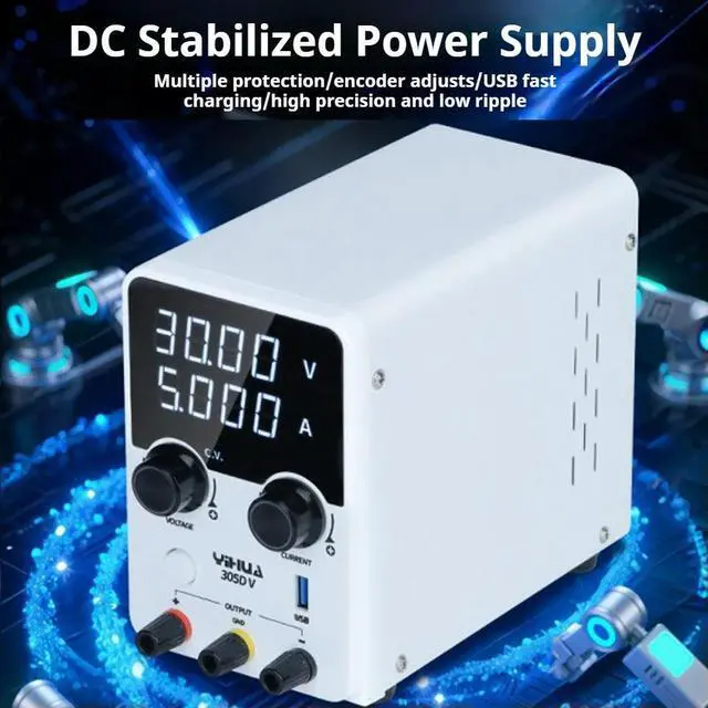 Alt view image 3 of 3 - High-precision DC Regulated Power Supply 30V 5A Temperature-Controlled USB Fast Charging/Multiple Protection Power Supply
