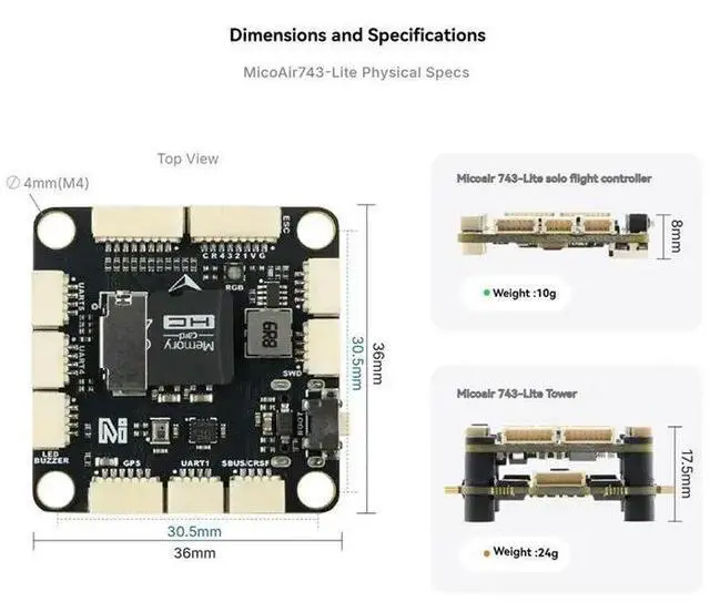 Alt view image 2 of 3 - Micoair743 Lite H743 4In1 ESC FC& ESC Stack 60A Flight Controller Bluetooth Configuration For Ardupilot Firmware