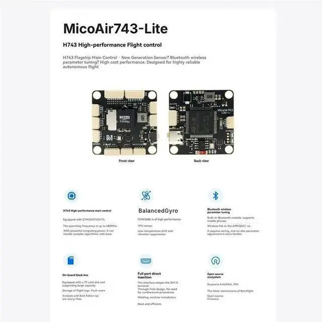 Alt view image 3 of 3 - Micoair743 Lite H743 4In1 ESC FC& ESC Stack 60A Flight Controller Bluetooth Configuration For Ardupilot Firmware