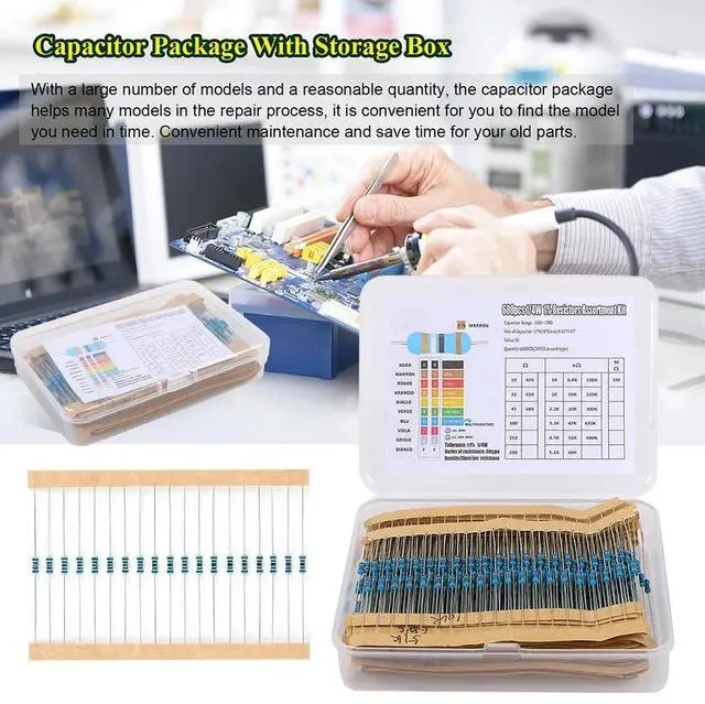 Alt view image 3 of 6 - 300/600pcs l Film Resistors Assortment 30 Kinds l Film Resistance Assortment Kit 10R-1M Resistance 1/4W