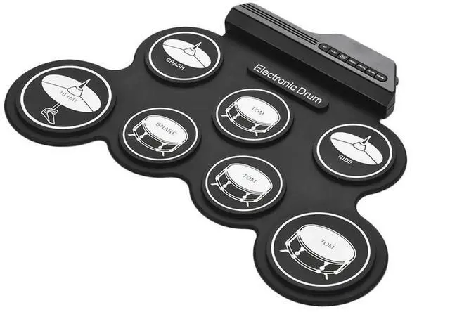 Alt view image 3 of 6 - Roll-Up Drum Practice Pad with Drumsticks Foot Pedals Electric Drum Pad Silicone Electric Drum Holiday Birthday Gift for Kids