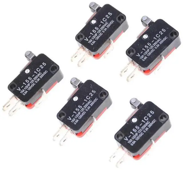 Main image of 5Pcs SPDT V-155-1C25 Short Hinge Roller Lever Control Limit Micro Switch