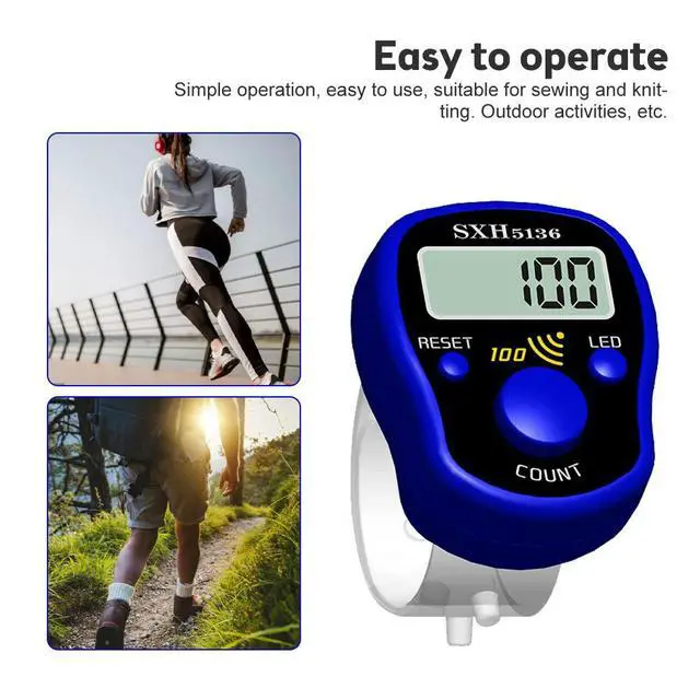 Alt view image 2 of 3 - Mini Finger Counter LCD Electric Digital Display with Light Tally Counter Stitch Marker Sewing Knitting Weave Buddha Pray Soccer