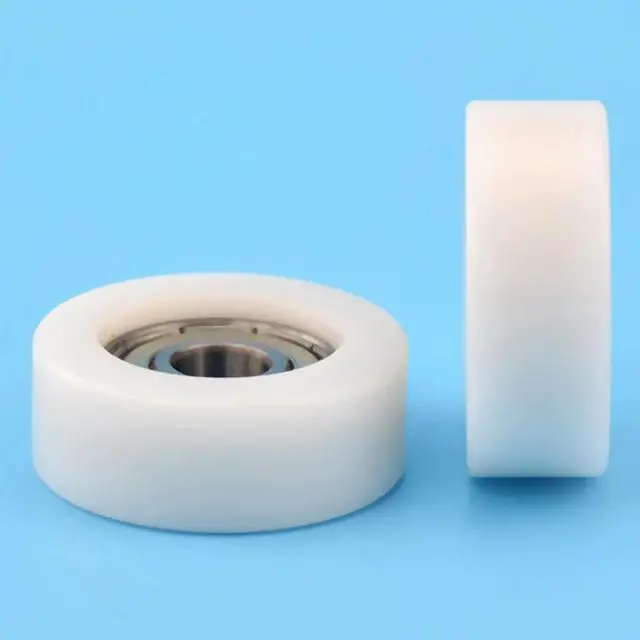 Alt view image 2 of 3 - 1pc 8*32*12mm Embedded 608zz Bearing, Wrapped Rubber, POM/ Nylon Bearing Pulley, Flat Roller Pulley Wheel