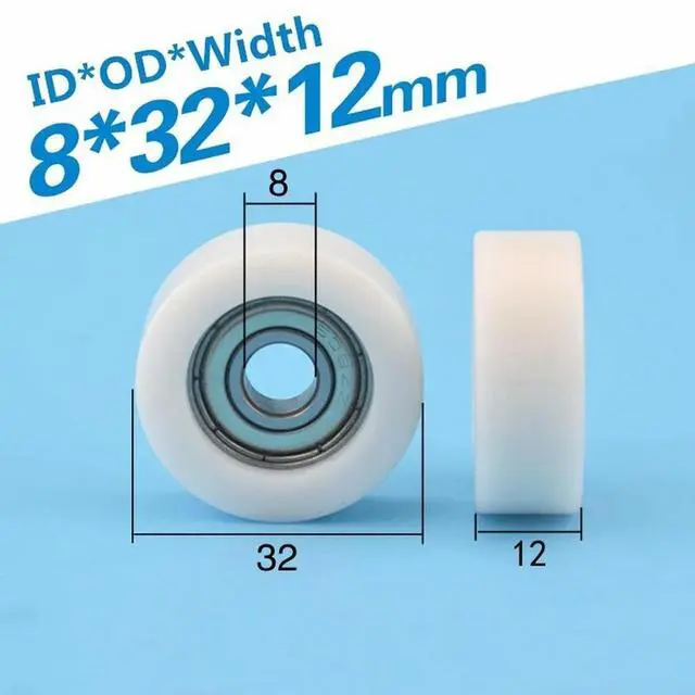 Alt view image 3 of 3 - 1pc 8*32*12mm Embedded 608zz Bearing, Wrapped Rubber, POM/ Nylon Bearing Pulley, Flat Roller Pulley Wheel