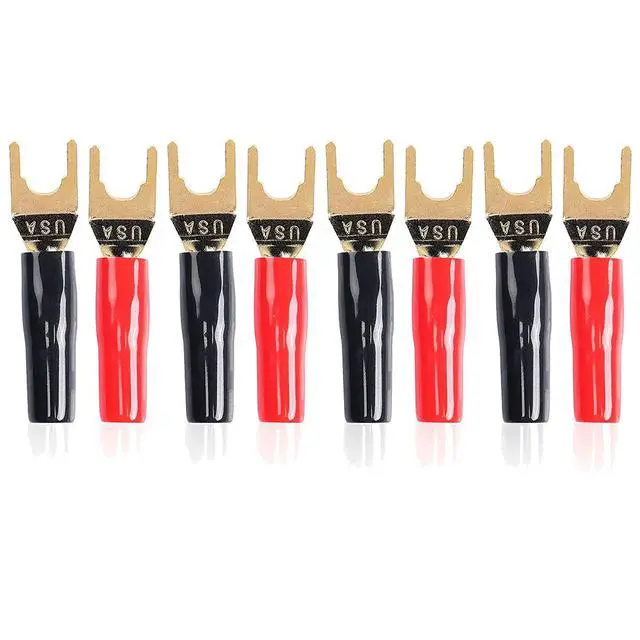 Alt view image 3 of 3 - Y Plug Spade Connector for Speaker Wire,8 Pcs Y Spade Plug 45 Degree Gold Plated U Fork Spade Plug Connector
