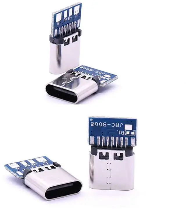 Alt view image 2 of 3 - 10Pcs Micro USB 2.0 Type C Connector 14 Pin Female Socket Receptacle Through Holes PCB 180 Vertical Shield Terminal
