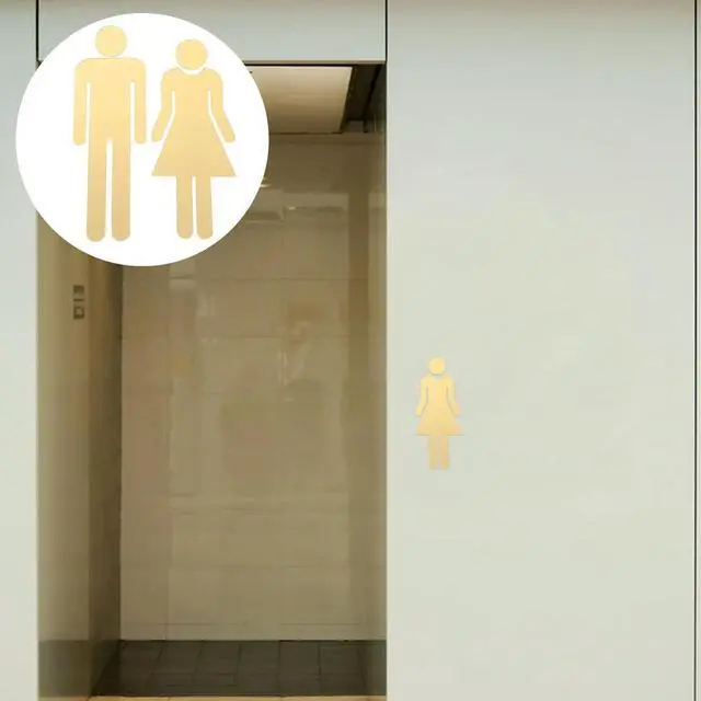 Main image of 1Pair Elegant Gold Acrylic Unisex Bathroom Sign Self Sticking Restroom Identification Decor for Mall Restaurant Office Public