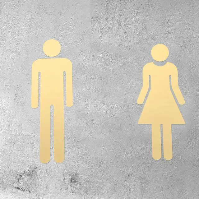 Alt view image 3 of 6 - 1Pair Elegant Gold Acrylic Unisex Bathroom Sign Self Sticking Restroom Identification Decor for Mall Restaurant Office Public