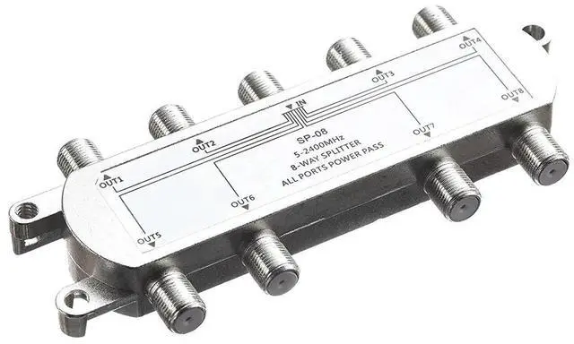 Main image of Digital 8 Way Coaxial Cable Splitter 5-2400MHz, RG6 Compatible, Work with Analog/Digital TV Connections and Internet