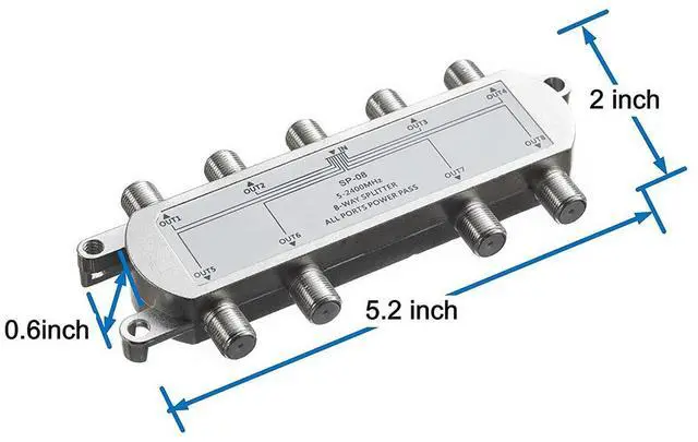Alt view image 3 of 3 - Digital 8 Way Coaxial Cable Splitter 5-2400MHz, RG6 Compatible, Work with Analog/Digital TV Connections and Internet