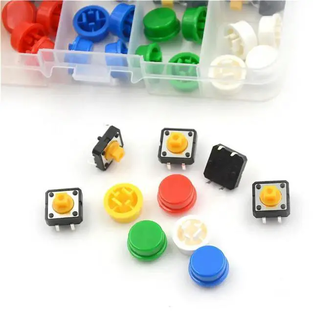 Alt view image 2 of 3 - 25pcs/Set Momentary Tactile Push Button Touch Micro Switch 4P PCB Caps 12x12x7.3mm