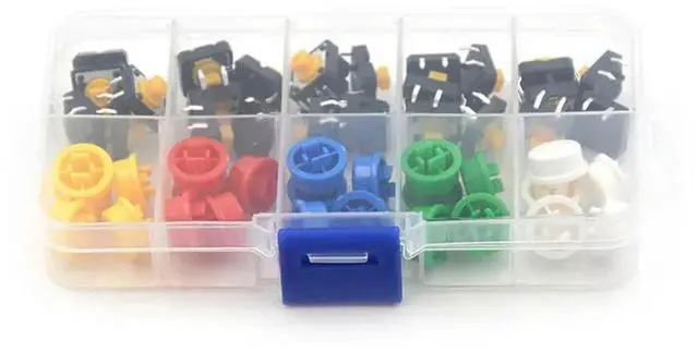 Main image of 25pcs/Set Momentary Tactile Push Button Touch Micro Switch 4P PCB Caps 12x12x7.3mm