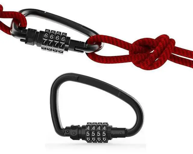 Alt view image 2 of 3 - Combination Locks, 4-Digit Heavy Duty Carabiner Clips, D-Shaped Code Lock for Looped Bike Security Cable Lock