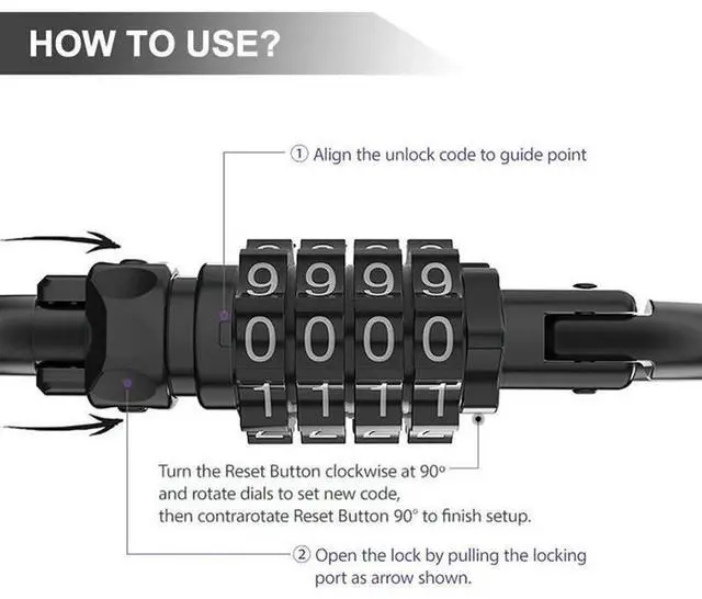 Alt view image 3 of 3 - Combination Locks, 4-Digit Heavy Duty Carabiner Clips, D-Shaped Code Lock for Looped Bike Security Cable Lock