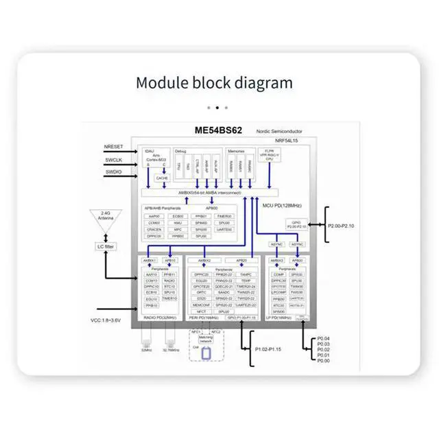 Alt view image 2 of 6 - ME54BS62 Cortex-M33 Soc NRF54L15 BLE 6.0 Module SPI I2S UART Sidewalk Transmission Bluetooth Mesh Modules