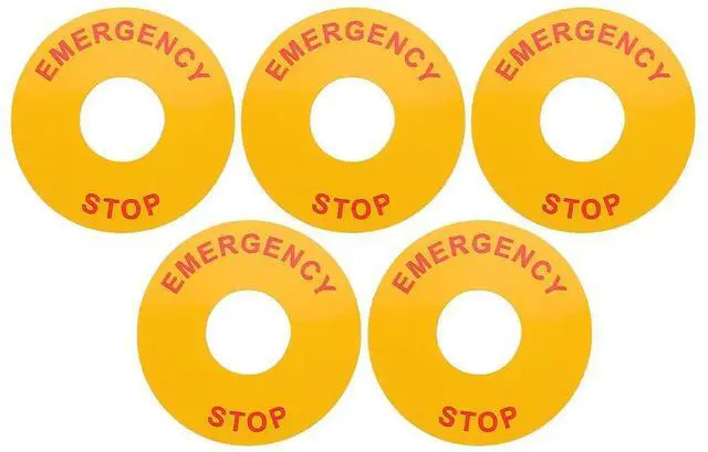 Main image of 5Pcs Emergency Stop Warning Decals Heavy-Duty PP Synthetic Paper High-Visibility Electrical Safety Stickers for Machinery