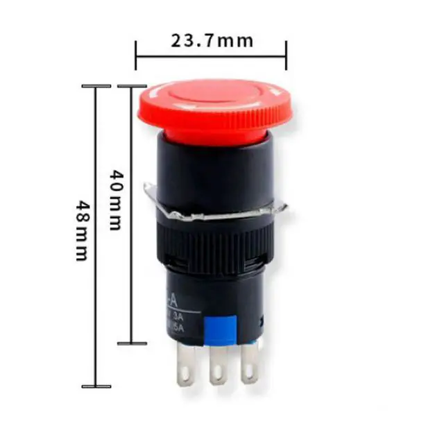 Alt view image 2 of 3 - 16mm Emergency Stop Self-locking Button Switch without Light Thickened Silver-plated 6Pin 2NO/2NC 250V 5A Flame Retardant Switch