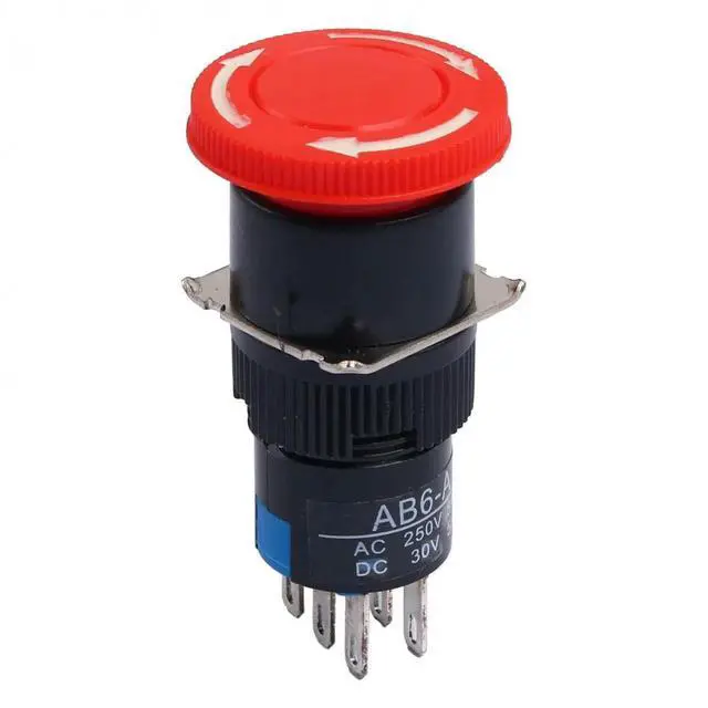 Alt view image 3 of 3 - 16mm Emergency Stop Self-locking Button Switch without Light Thickened Silver-plated 6Pin 2NO/2NC 250V 5A Flame Retardant Switch