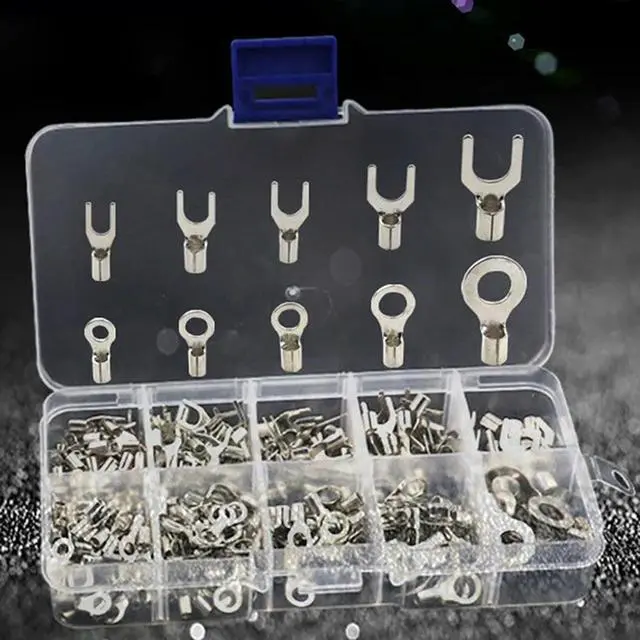Alt view image 3 of 3 - 320Pcs/Box 10 In 1 Terminals Non-Insulated Ring Fork U-type Brass Terminals Kit