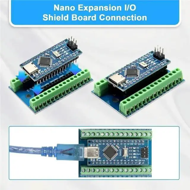 Alt view image 3 of 6 - Nano V3 Module With CH340 Microchip + Nano I/O Shield V1.0 Simple Expansion Board With Screw Terminals For Nano