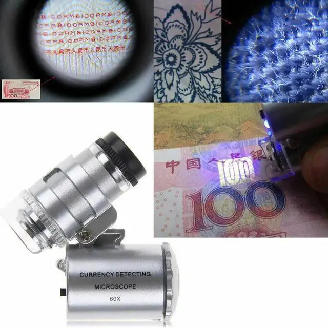 Alt view image 3 of 3 - LED Jewelry Glass Microscope 60X Magnification Magnifier Lens Loupes Pocket Mini UV Light for Inspecting Diamond Stamp etc