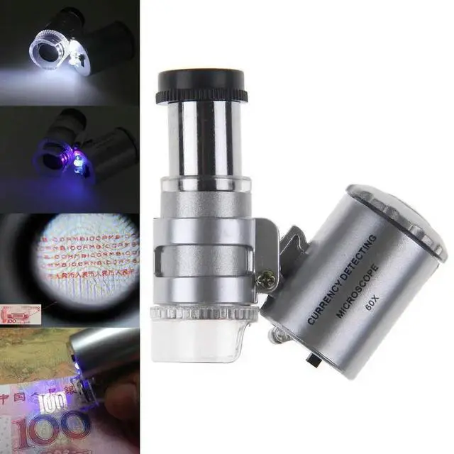 Main image of LED Jewelry Glass Microscope 60X Magnification Magnifier Lens Loupes Pocket Mini UV Light for Inspecting Diamond Stamp etc
