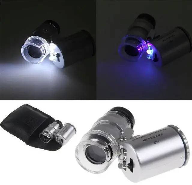 Alt view image 2 of 3 - LED Jewelry Glass Microscope 60X Magnification Magnifier Lens Loupes Pocket Mini UV Light for Inspecting Diamond Stamp etc
