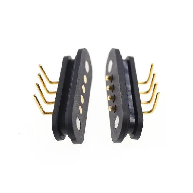 Alt view image 3 of 3 - 1Pairs Spring-Loaded Magnetic Pogo pin connector 4 pin Pitch 2.5 mm through hole Angled male female 2A 36V DC Power Charge Probe