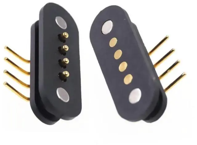 Alt view image 2 of 3 - 1Pairs Spring-Loaded Magnetic Pogo pin connector 4 pin Pitch 2.5 mm through hole Angled male female 2A 36V DC Power Charge Probe