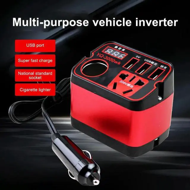 Alt view image 3 of 3 - 1pc Auto Inverter Travel Inverter Built-in Protection Features Black Red DC To AC Adapter Travel Friendly Power Inverter