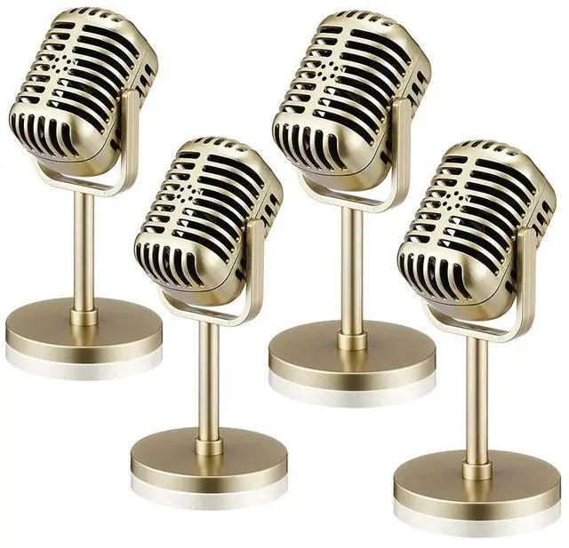 Main image of 4Pcs Vintage Microphone Antique Microphone Toy Microphone Stage Table Decor Gold