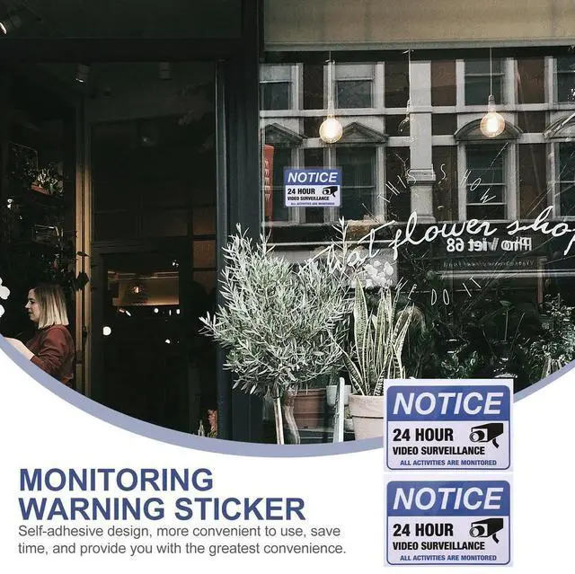 Alt view image 3 of 3 - 2Pcs Monitored Warning Stickers Premium Adhesive Video Surveillance Decals Security Warning Sticker for Public Places Shops