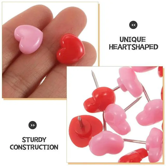 Alt view image 3 of 6 - 150Pcs Cute Heart Push Pins Flat Head Thumbtacks Decorative Office Cork Board Bulletin Board Poster Tacks Pink School Supplies