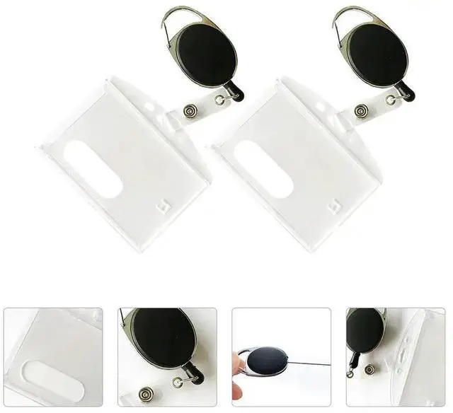 Main image of 2Pcs Clear Badge Protector Id Cards Container with Carabiner Zinc Alloy ABS Plastic for Professional Student Staff