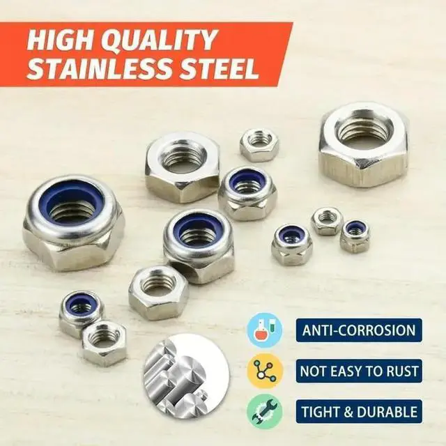 Alt view image 2 of 3 - 175pcs Hex Nylon Insert Self Lock Nut Nylock Locknut Assortment Kit Set M3 M4 M5 M6 M8 M10 M12 Stainless Steel