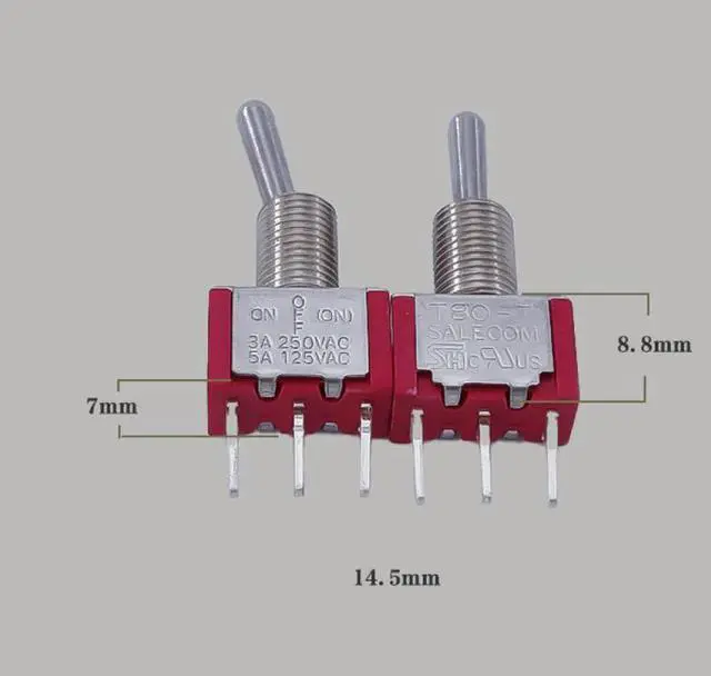 Main image of 2PCS T8014B-SECQ Toggle Switch Self-locking Type 125V AC 5A/250V AC 3A 3 Gears 3 Pins Reset Button Switch