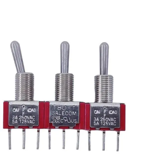 Alt view image 3 of 3 - 2PCS T8014B-SECQ Toggle Switch Self-locking Type 125V AC 5A/250V AC 3A 3 Gears 3 Pins Reset Button Switch
