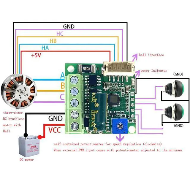 Alt view image 2 of 3 - 100W Brushless Motor Speed Controller with Hall DC6-28V BLDC Driver Board 3 Phase Brushless Motor Speed Regulator with Cable