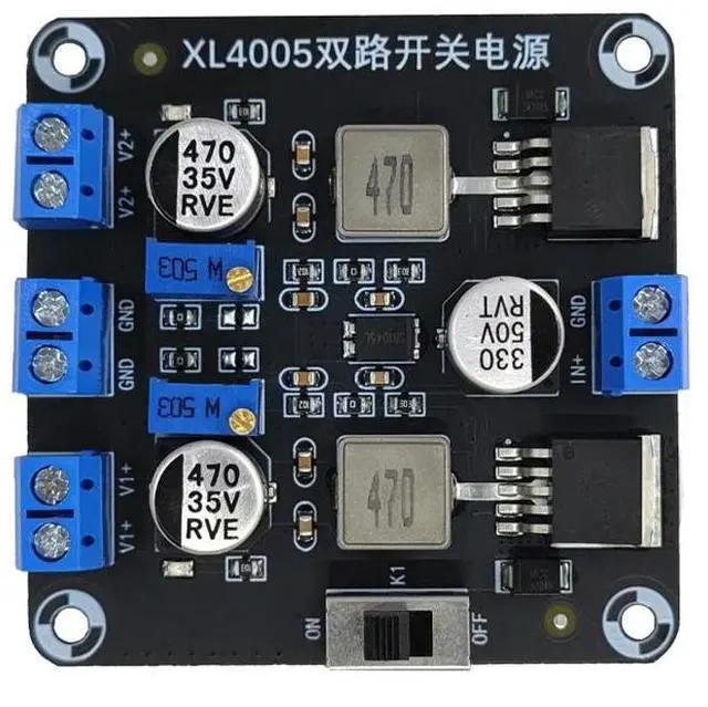 Alt view image 2 of 3 - Dual-way 5A 5-32V to 0.8-30V Adjustable Buck Switching Power Board DC-DC Step-down Power Supply Module 90% Conversion Efficiency
