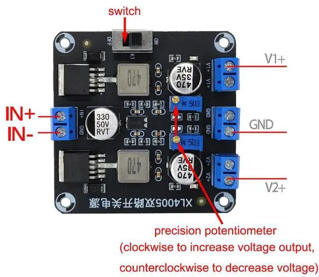 Main image of Dual-way 5A 5-32V to 0.8-30V Adjustable Buck Switching Power Board DC-DC Step-down Power Supply Module 90% Conversion Efficiency