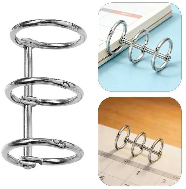 Main image of 8Pcs Premium Rustproof Iron Binding Rings 3-Ring Snap Split Hinge for DIY Notebook Planner Journal Photo Album Document