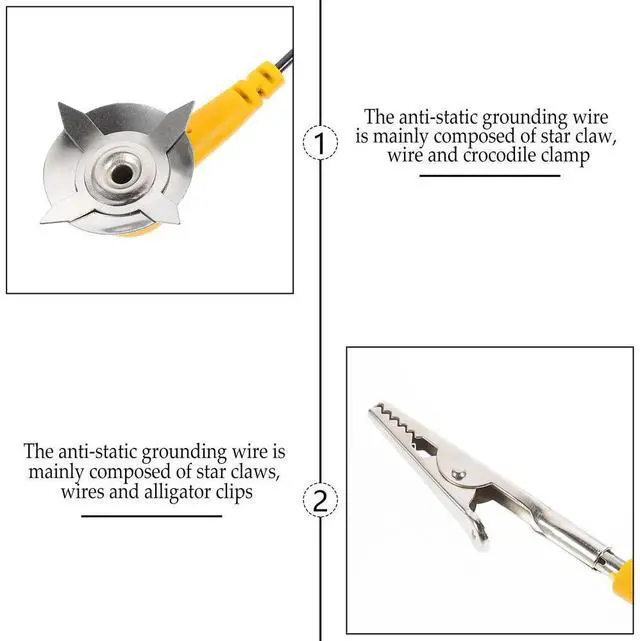 Alt view image 3 of 6 - 5Pcs Anti-Static Ground Wire Esd Grounding Cable with Star Claw Wire Clamp PVC Material High Elasticity for Esd Protection