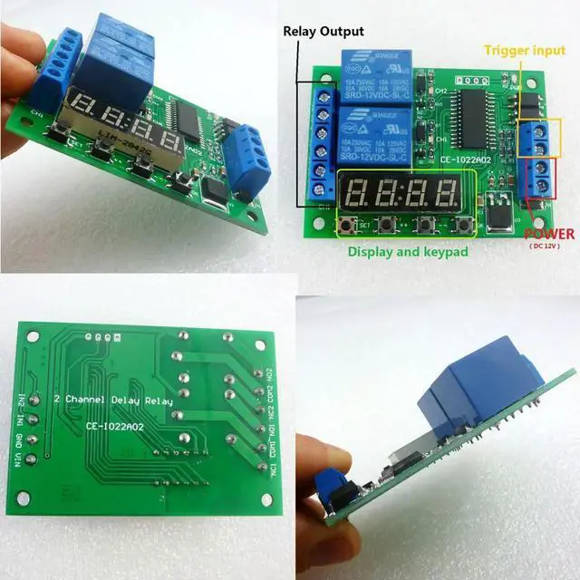 Main image of 2 Channel Time Delay Relay Module IO22A02 DC 12V Multi-Function Adjustable Timer Digital Display Timer Switch for PlC Led Motor