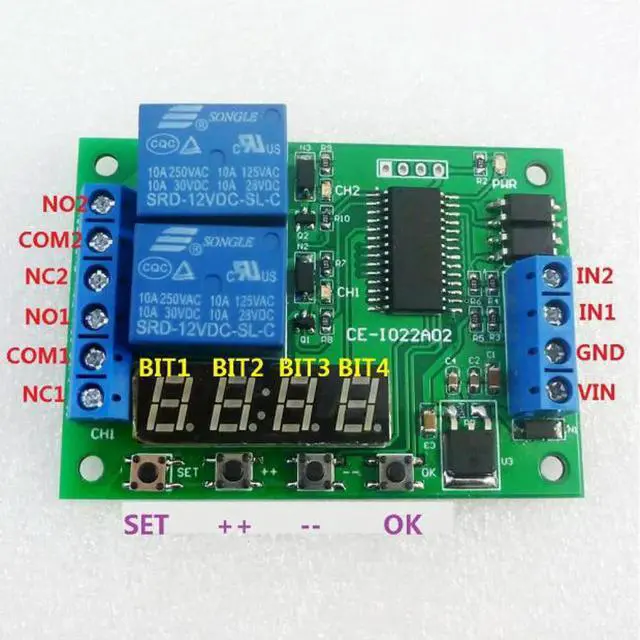 Alt view image 2 of 3 - 2 Channel Time Delay Relay Module IO22A02 DC 12V Multi-Function Adjustable Timer Digital Display Timer Switch for PlC Led Motor