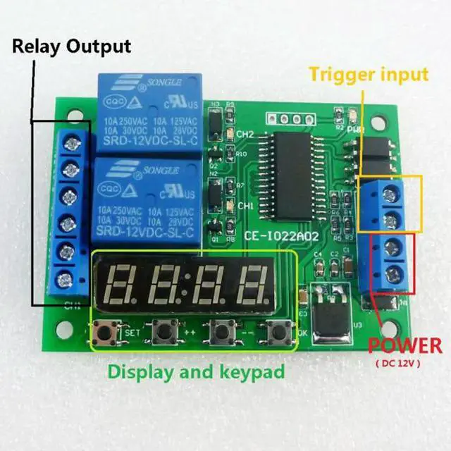 Alt view image 3 of 3 - 2 Channel Time Delay Relay Module IO22A02 DC 12V Multi-Function Adjustable Timer Digital Display Timer Switch for PlC Led Motor