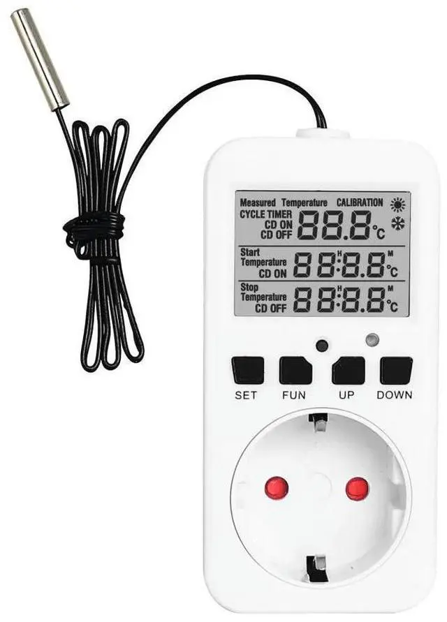 Alt view image 2 of 3 - 16A EU Plug Digital Temperature Controller Socket for Greenhouse Thermostat Switch with Sensing Probe Heating Cooling Switch