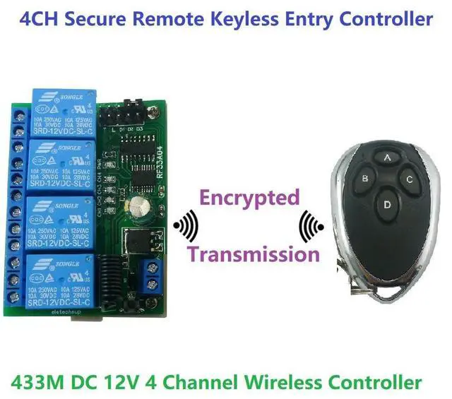 Alt view image 2 of 3 - RC43A04 Transmitter Controller 4 Channel 433M RF Rolling Code Hopping Encoder Decoder for Secure Remote Keyless Entry